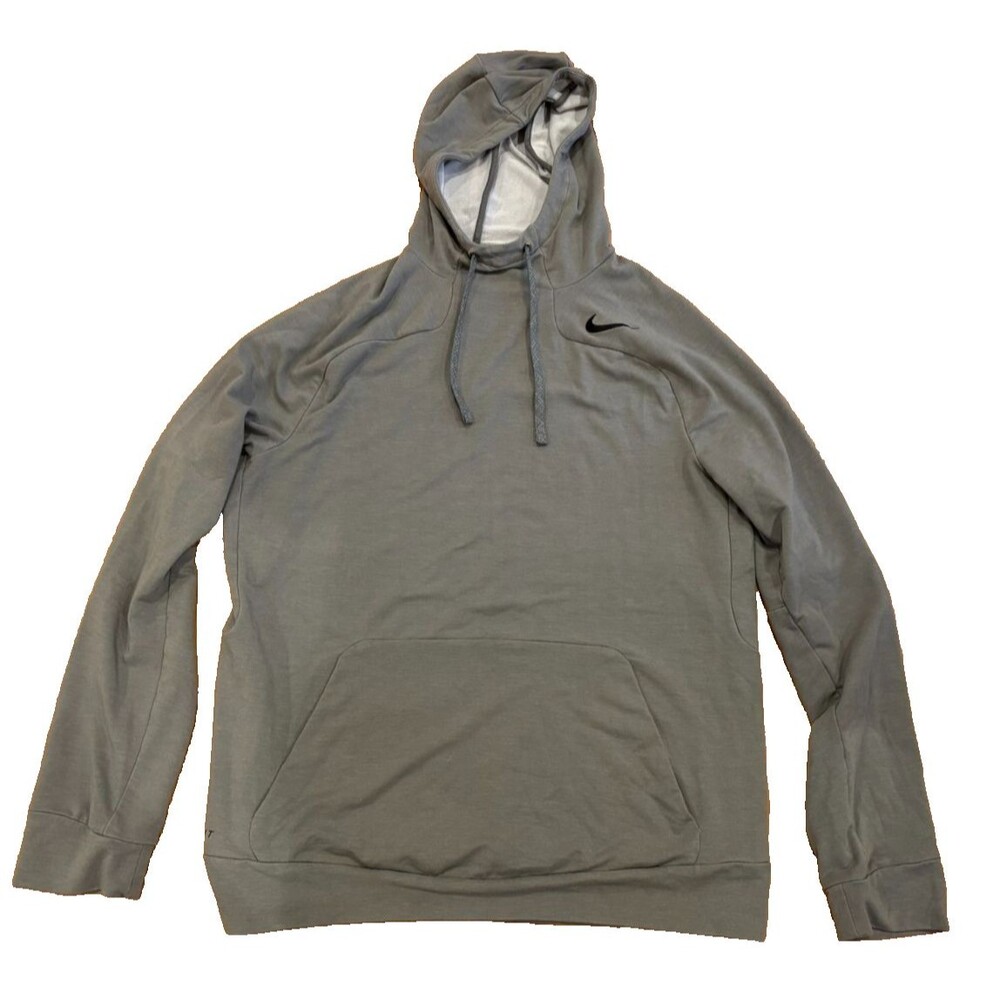 NIKE Hoodie Men's Large Dri Fit Performance Pullover Sweatshirt Gray Drawstring